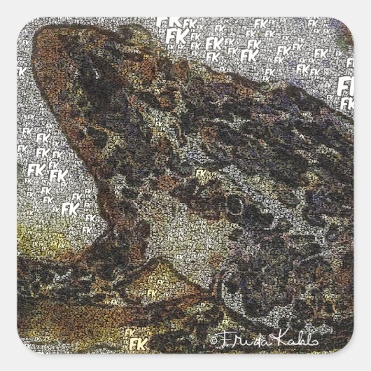 Frida Kahlo FK-Style Frog Painting Quadratischer Aufkleber (Vorderseite)