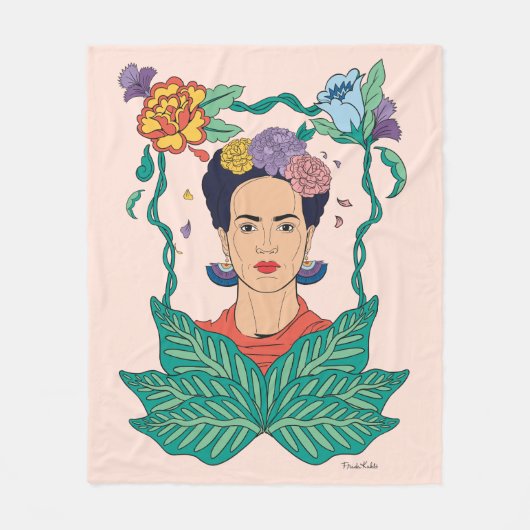 Frida Kahlo Floral Frame Graphic Fleecedecke (Vorderseite)