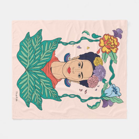 Frida Kahlo Floral Frame Graphic Fleecedecke (Vorderseite (Horizontal))