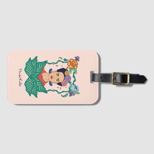 Frida Kahlo Floral Frame Graphic Gepäckanhänger (Vorderseite (Horizontal))