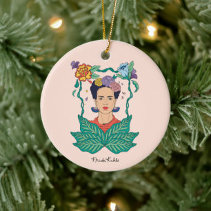Frida Kahlo Floral Frame Graphic Keramik Ornament