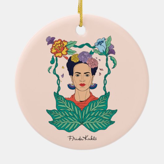 Frida Kahlo Floral Frame Graphic Keramik Ornament (Hinten)