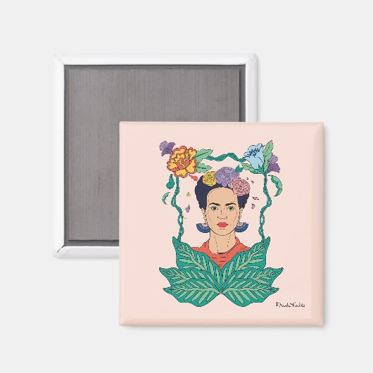 Frida Kahlo Floral Frame Graphic Magnet (Vorderseite/Rückseite)