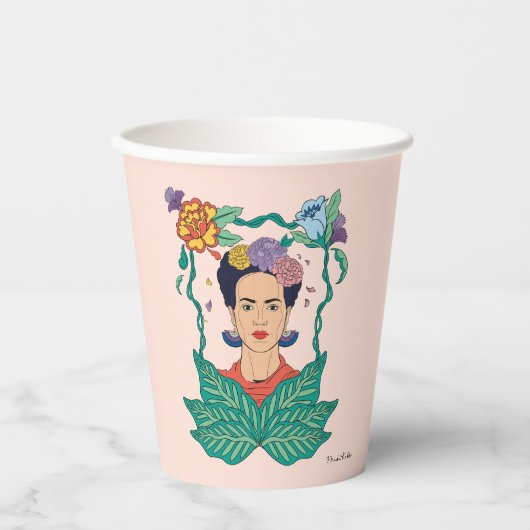 Frida Kahlo Floral Frame Graphic Pappbecher (Vorderseite)