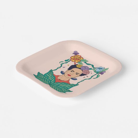 Frida Kahlo Floral Frame Graphic Pappteller (Gewinkelt)