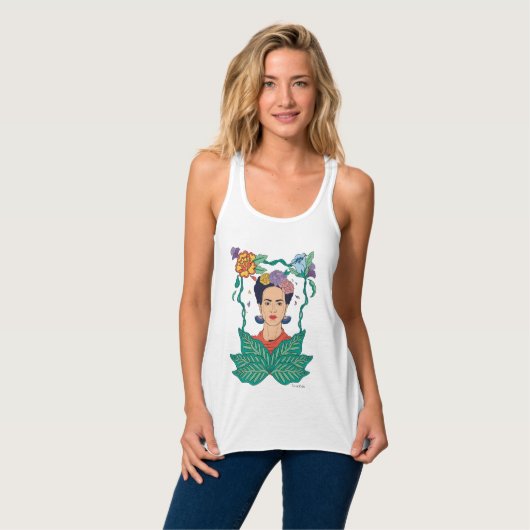 Frida Kahlo Floral Frame Graphic Tank Top (Vorderseite Vollansicht)