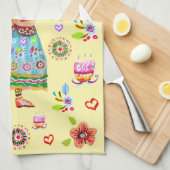 Frida Kahlo Flower Folk Art Inspiration Geschirrtuch (Viertel Falte)