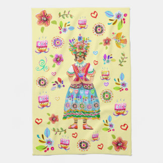 Frida Kahlo Flower Folk Art Inspiration Geschirrtuch