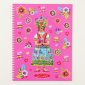 Frida Kahlo Flower Folk Art Inspiration Planer (Vorderseite)