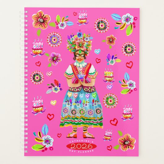 Frida Kahlo Flower Folk Art Inspiration Planer (Vorderseite)