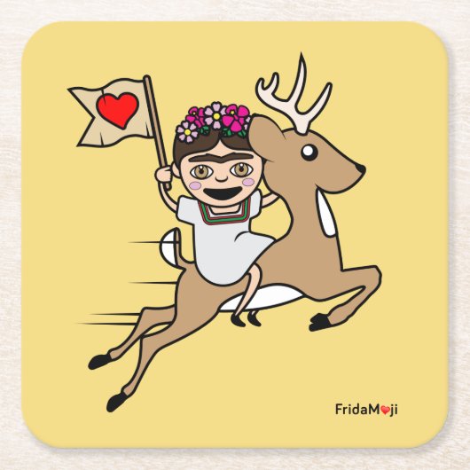 Frida Kahlo | FridaMoji - Rentier Rechteckiger Pappuntersetzer (Vorderseite)