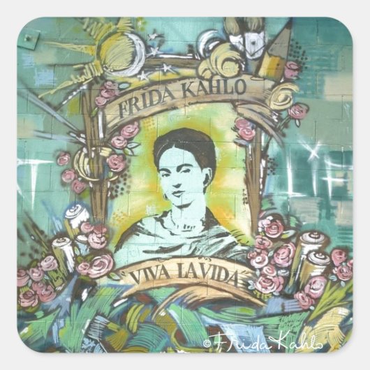 Frida Kahlo Graffiti Quadratischer Aufkleber (Vorderseite)