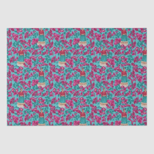 Frida Kahlo in Pink Bougainvillea Seidenpapier (Vorderseite)