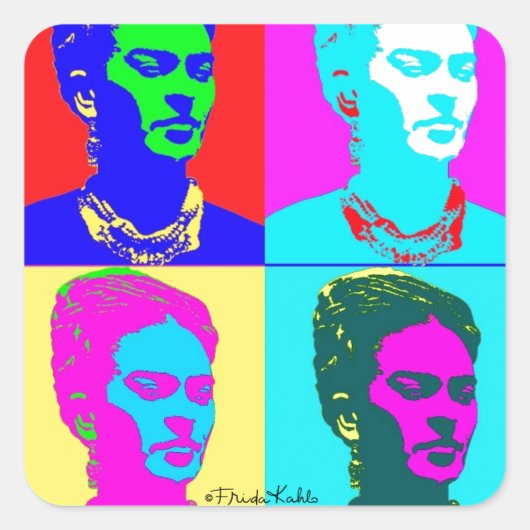 Frida Kahlo Inspiriert Portrait Quadratischer Aufkleber (Vorderseite)