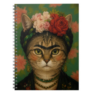 Frida Kahlo Katzenporträt Florale Kunst Druck Notizblock