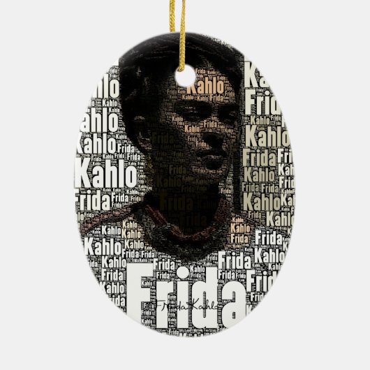 Frida Kahlo Lettering Portrait Keramikornament (Hinten)