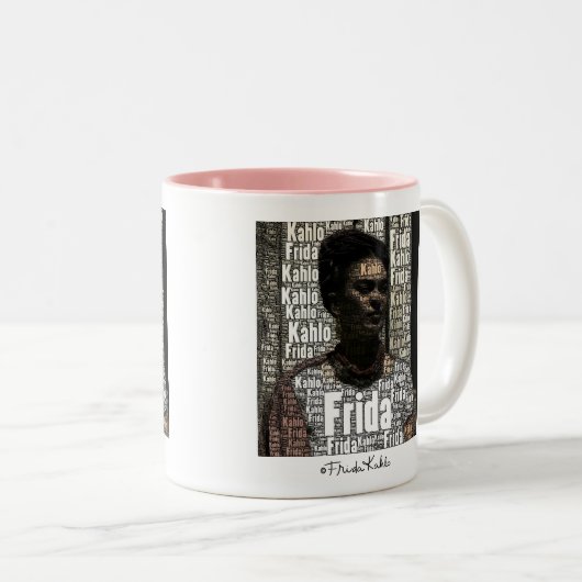 Frida Kahlo Lettering Portrait Zweifarbige Tasse (VorderseiteRechts)