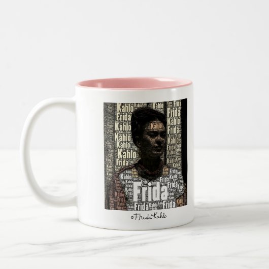 Frida Kahlo Lettering Portrait Zweifarbige Tasse (Links)