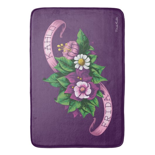 Frida Kahlo | Lila Blumenstrauß Badematte (Vorderseite Vertikal)
