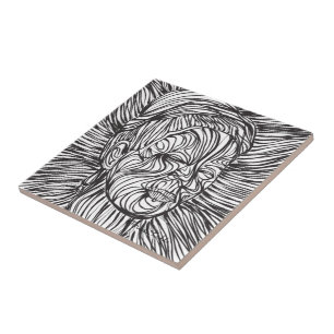 Frida Kahlo Lines Portrait Fliese