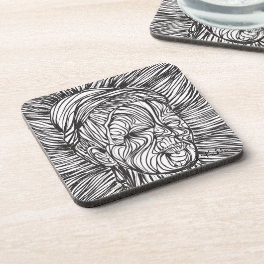 Frida Kahlo Lines Portrait Getränkeuntersetzer (Linke Seite)