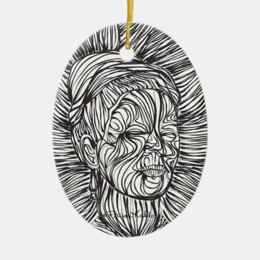 Frida Kahlo Lines Portrait Keramikornament (Vorne)