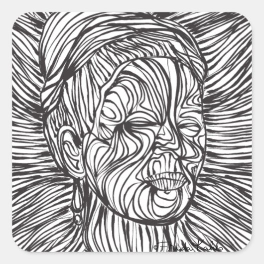 Frida Kahlo Lines Portrait Quadratischer Aufkleber (Vorderseite)
