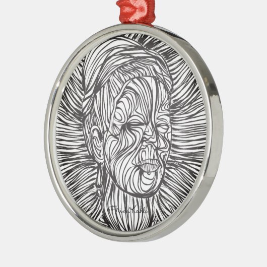 Frida Kahlo Lines Portrait Silbernes Ornament (Links)