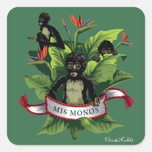 Frida Kahlo | Mis Monos Quadratischer Aufkleber (Vorderseite)