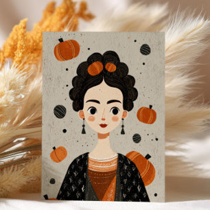 Frida Kahlo mit Pumpkins Spooky Niedlich Halloween Postkarte