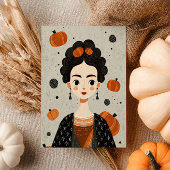 Frida Kahlo mit Pumpkins Spooky Niedlich Halloween Postkarte