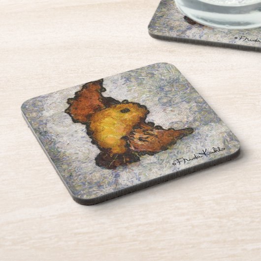 Frida Kahlo Monet-Style Bird Painting Getränkeuntersetzer (Linke Seite)