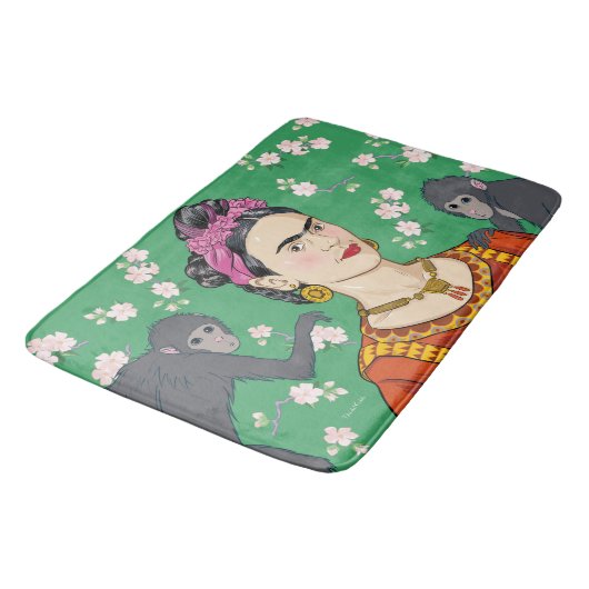 Frida Kahlo Monkey Graphic Badematte (Schrägansicht)