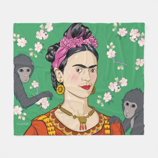 Frida Kahlo Monkey Graphic Fleecedecke (Vorderseite (Horizontal))