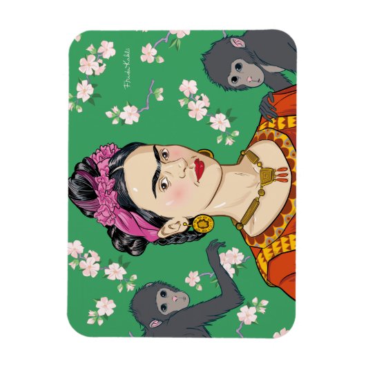 Frida Kahlo Monkey Graphic Magnet (Vertikal)