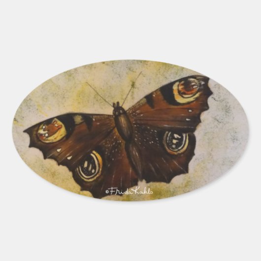 Frida Kahlo Painted Butterfly Ovaler Aufkleber (Vorderseite)