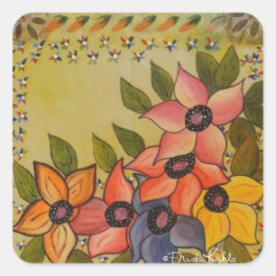 Frida Kahlo Painted Flores Quadratischer Aufkleber