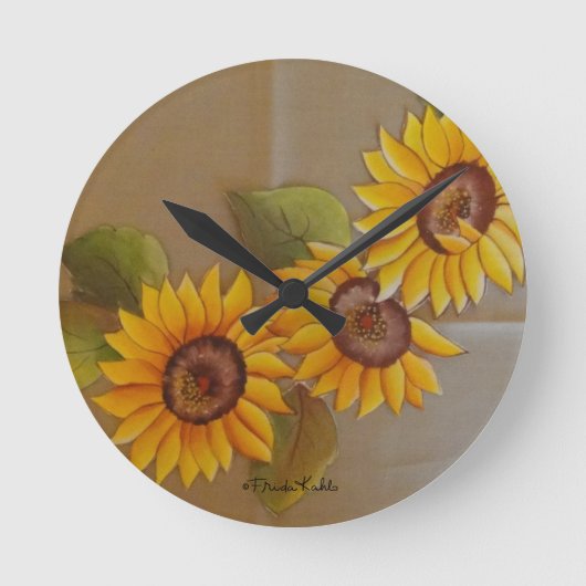 Frida Kahlo Painted Sunflowers Runde Wanduhr (Vorderseite)