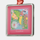 Frida Kahlo Parrot Graphic Ornament Aus Metall (Links)