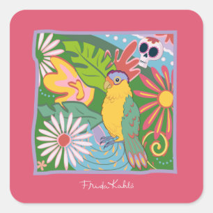 Frida Kahlo Parrot Graphic Quadratischer Aufkleber