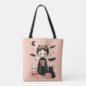 Frida Kahlo Pink Pasteloween Spooky Niedlich Hallo Tasche (Rückseite)