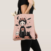 Frida Kahlo Pink Pasteloween Spooky Niedlich Hallo Tasche (Von Nahem)