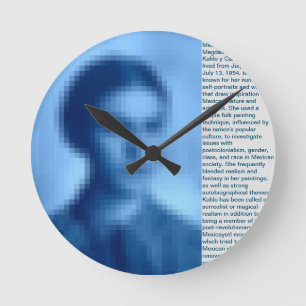 FRIDA KAHLO PIXELED BIOGRAFIE CLOCK BLUE RUNDE WANDUHR