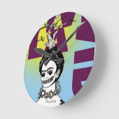 Frida Kahlo Pop Art Portrait Runde Wanduhr (Winkel)