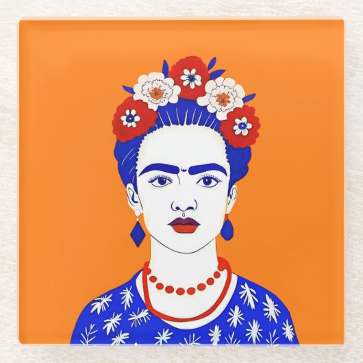 Frida Kahlo Portrait - Grafik Glasuntersetzer (Vorderseite)