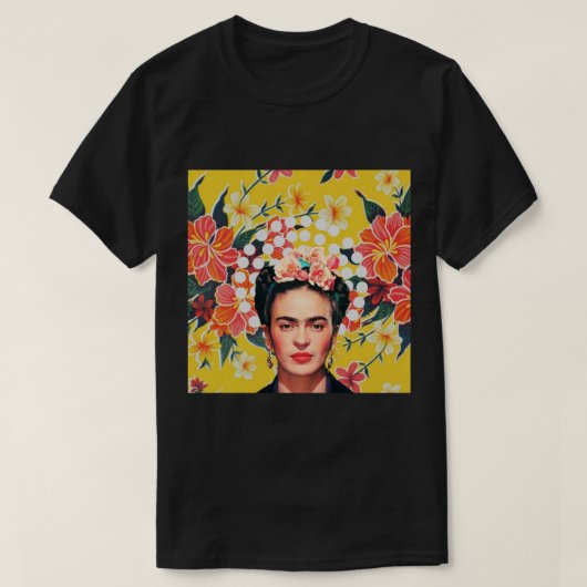 Frida Kahlo print, Blume, Farbe auf ocher mexikani T-Shirt (Design vorne)