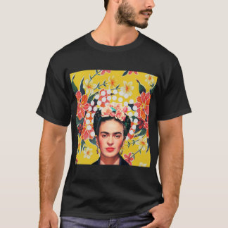 Frida Kahlo print, Blume, Farbe auf ocher mexikani T-Shirt