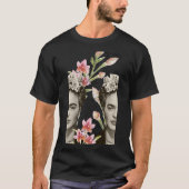 Frida Kahlo print, Blume, Farbe, Schwarz und Weiß T-Shirt (Vorderseite)