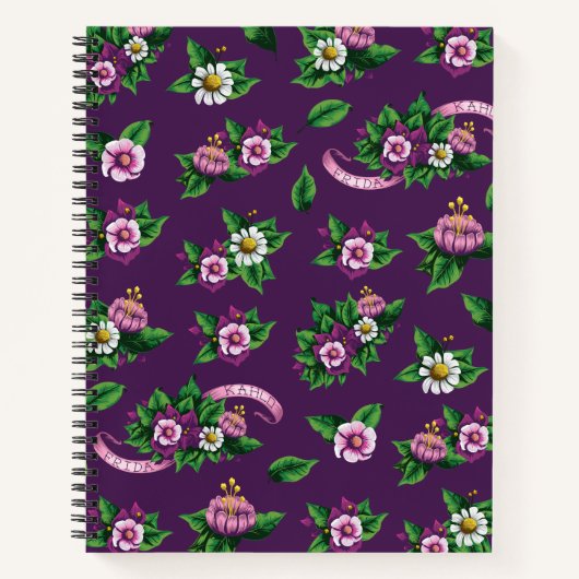 Frida Kahlo | Purlpe floral Bouquet Muster Notizblock (Vorderseite)