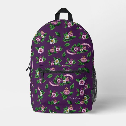 Frida Kahlo | Purple Floral Bouquet Pattern Bedruckter Rucksack (Vorderseite)